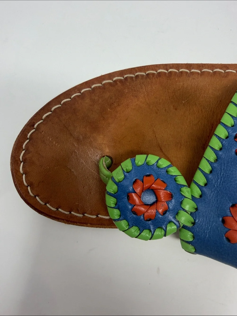 Jack Rogers Blue Leather Flower Toe-Post Sandals Size 7 Excellent Condition
